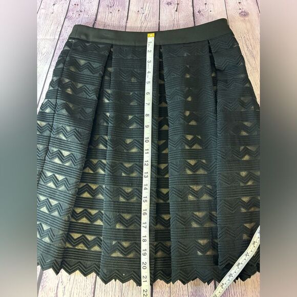 English Factory Black Chevron Sheer Lined Whimsigoth Box Pleat Skirt Size M - Picture 9 of 9
